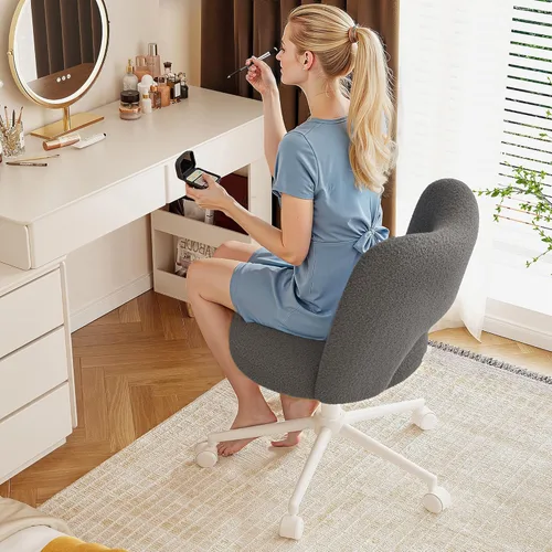 Miniatura 18 de DurayLoly Silla de Tocador con Ruedas Rosa, Linda Silla de Tocador con Respaldo, Silla de Escritorio Ultra-Suave de Felpa, Silla de Oficina Pequeña