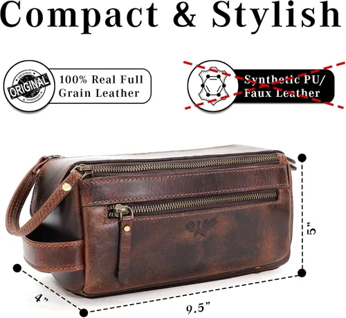 Miniatura 2 de Neceser de cuero hecho a mano de primera calidad para hombres y mujeres, kit de cuero genuino Dopp y bolsa de afeitar para hombres, bolsa