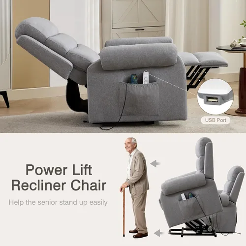 Miniatura 6 de LOUVIXA Silla reclinable eléctrica para personas mayores con calor y masaje, silla reclinable para sala de estar con posición infinita y bolsillo