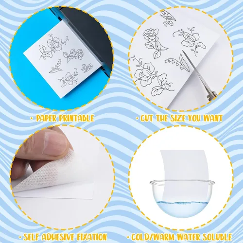 Miniatura 3 de JIUHSHN Estabilizador de bordado soluble en agua, 12 hojas de 8.5 x 11 pulgadas, papel de transferencia autoadhesivo imprimible para pegar y puntar