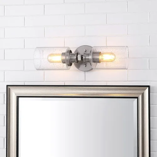 Miniatura 2 de JONATHAN Y Aplique de pared LED de níquel de 16.5 pulgadas, lámpara de tocador moderna de granja con pantalla de vidrio sembrado, accesorio
