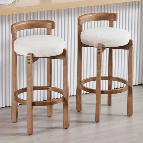 Miniatura 16 de HEAH-YO Taburetes de Bar Modernos de Mediados de Siglo Juego de 2, Taburetes de Mostrador de 26.5" con Respaldo, Taburetes de Bar Tapizados en Lino