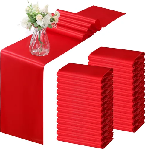 Miniatura 50 de Horbaunal - Juego de 12 caminos de mesa de satén azul claro de 12 x 108 pulgadas, caminos de mesa suaves para bodas, banquetes, fiestas de cumpleaños