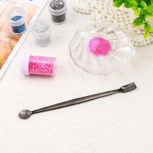 Miniatura 8 de Briartw Paquete de 5 cucharas de acero inoxidable de doble extremo, herramientas de precisión para purpurina, resina, epoxi, polvo de relieve, Negro