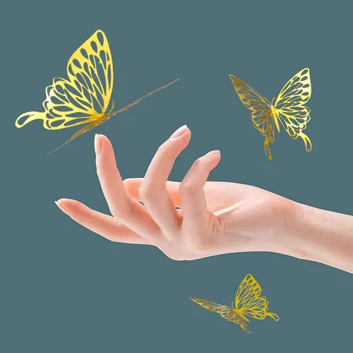 Miniatura 2 de Calcomanías de pared 3D con diseño de mariposa, 24 unidades, 3 tamaños, removibles, doradas, mariposas, decoración de fiestas, calcomanías de pared