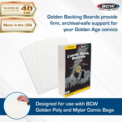 Miniatura 2 de BCW Golden Age Tableros de Respaldo para Cómics - Paquete de 100 Almacenamiento de Libros de Cómics Certificado Libre de Ácido Dimensiones de 7