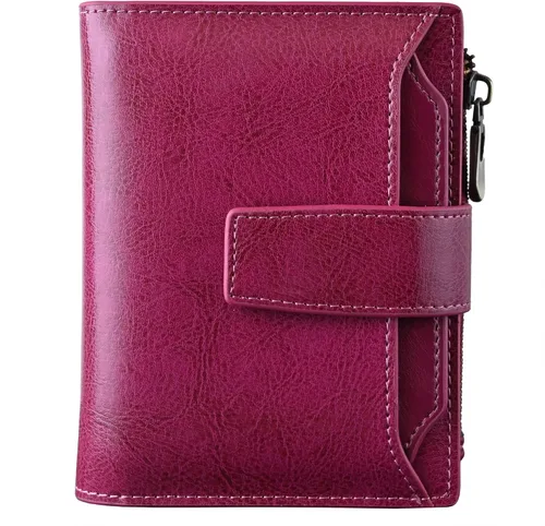 Miniatura 9 de Bveyzi - Billetera pequeña de cuero para mujer con bloqueo RFID, de dos pliegues con cremallera, con ranuras para tarjetas de crédito y ventana