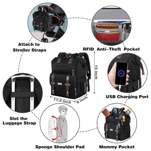 Miniatura 6 de Jiefeike Mochila para pañales para bebés, niños y niñas, bolsas de pañales portátiles para bebé, mochila para papá y mamá, bolsa de pañales