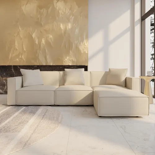 Miniatura 14 de Acanva Juego de Sofá Seccional Modular de Lujo para Sala de Estar, Sofá de Estilo Moderno Minimalista con Otomana y Chaise, Forma de L, Gris