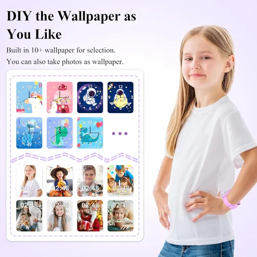Miniatura 6 de KALINCO Reloj inteligente para niños, más de 30 juegos, cámara, podómetro, reproductor de música, alarma, audiohistoria, antorcha, contador