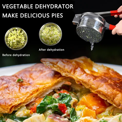 Miniatura 6 de Exprimidor de verduras de acero inoxidable de 13.5 onzas, mango de silicona roja antideslizante, exprimidor de agua vegetal de metal para exprimir