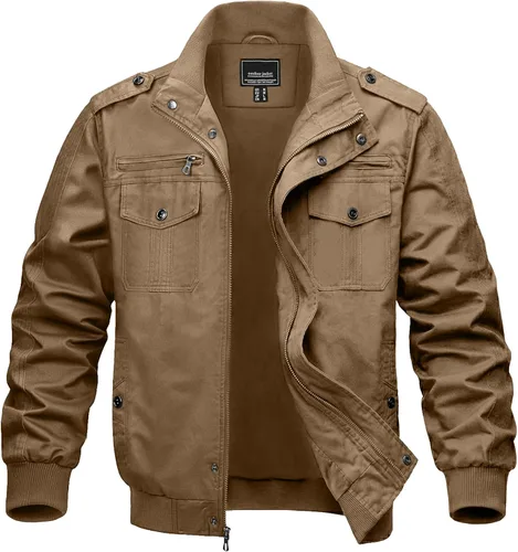 Miniatura 11 de MAGNIVIT Chaqueta cortavientos militar ligera para hombre con cuello parado, cierre frontal, 7 bolsillos - Algodón Negro