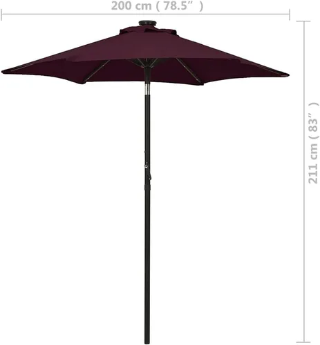 Miniatura 8 de vidaXL Sombrilla inclinable con luces LED, protección UV y resistente a la humedad, construcción de aluminio duradera, 78.7 pulgadas de diámetro