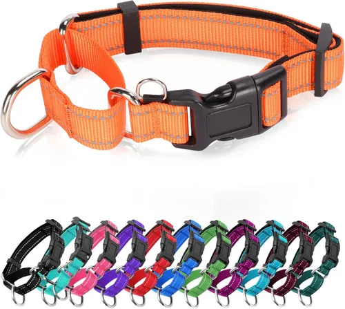 Miniatura 11 de Collares de perro Martingala reflectantes. Collar de perro con hebilla de liberación rápida. Collar ajustable de nailon transpirable acolchado suave