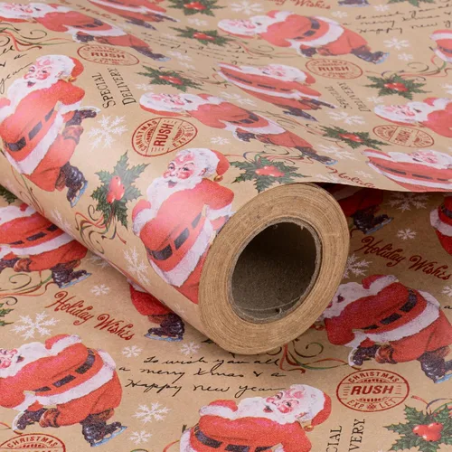 Miniatura 11 de RUSPEPA - Papel de envolver de Navidad, rollo jumbo de papel kraft - diseño de animales navideños para envolver regalos de fiestas - 30 pulgadas x