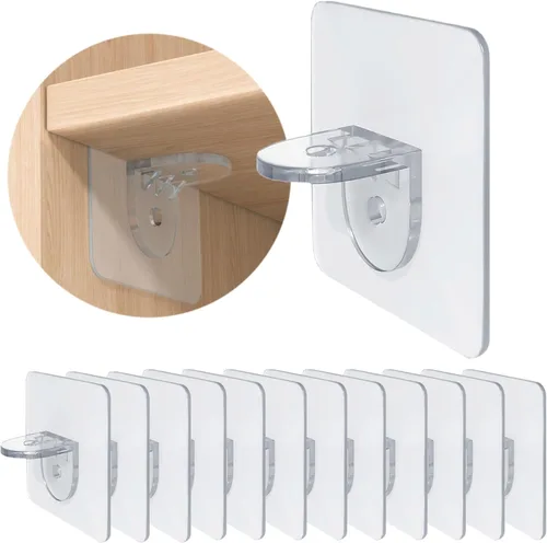 XATDOMESD Paquete de 12 soportes adhesivos para estante, clavijas de soporte para estantes, gabinete de cocina, libros, armario, tablilla, capa