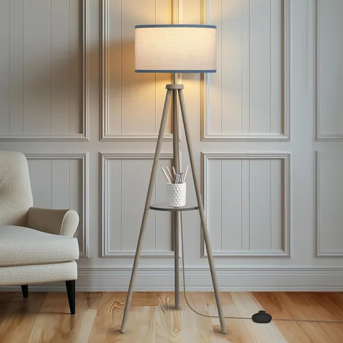 Miniatura 11 de EOEYYOYB Lámparas de pie para sala de estar, lámpara de pie moderna con estante, bombilla LED de 3 temperaturas de color, lámparas altas con Madera