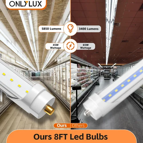 Miniatura 3 de ONLYLUX Luces LED de 8 pies, T8 96 pulgadas, 45 W, FA8, luces LED de un solo pin 5850 lm, derivación de lastre, 6000 K, bombillas LED F96 de 8 pies