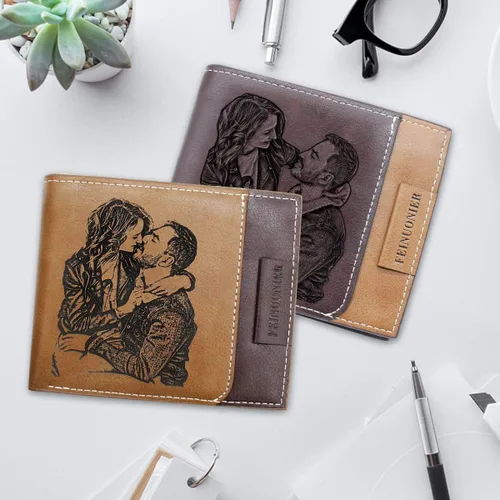 Miniatura 6 de Carteras grabadas personalizadas foto cuero cartera hombres,marido,papá,hijo,regalos personalizados, Estilo 3 - Rojo Marrón, Estándar