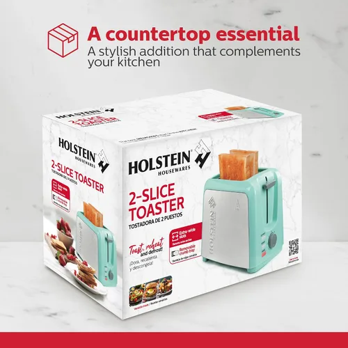 Miniatura 9 de Holstein Housewares Tostadora de 2 rebanadas con 7 ajustes de tostado, ranuras extra anchas, recalentamiento, descongelación, cancelación