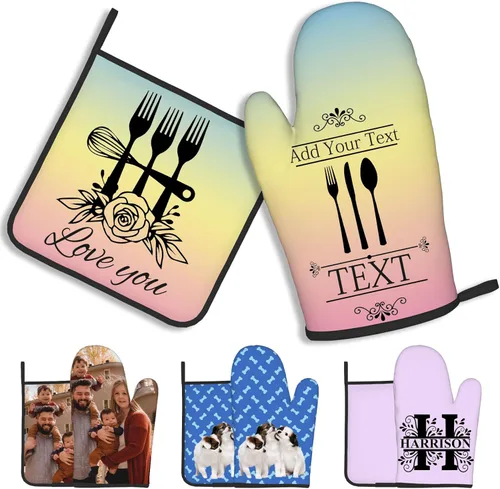 Miniatura 28 de Manoplas de horno personalizadas con soportes para ollas con nombre y foto personalizados, manoplas de horno resistentes al calor y al deslizamiento