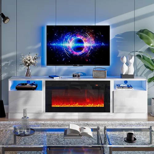 Miniatura 15 de oneinmil Soporte de TV con chimenea eléctrica de 36 pulgadas, centro de entretenimiento con luz LED, soporte de entretenimiento con textura