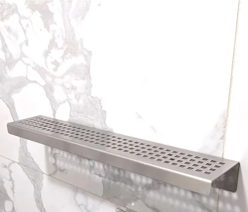 Miniatura 3 de SereneDrains Estante de ducha de acero inoxidable de níquel cepillado para taladro de ducha interior, montaje en pared, estante pequeño de baño