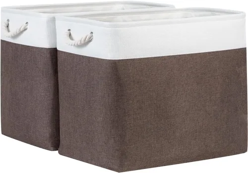 Miniatura 14 de Bidtakay Cestas de almacenamiento de tela con asas [paquete de 2] organizador de lona grande de 16 x 11.8 x 11.8 pulgadas, canastas altas plegables