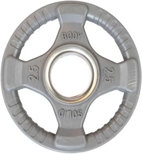 Body-Solid Placa de goma con diseño de agarre cuádruple, discos de peso olímpicos con revestimiento de goma para levantamiento de pesas y