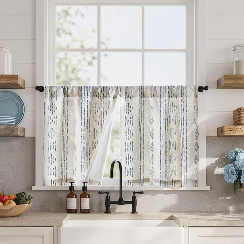Miniatura 27 de Jinchan - Cortinas opacas del 95% para cocina estilo boho, cortinas de 24 pulgadas para cafetería, cortinas pequeñas estilo bohemio para dormitorio