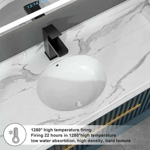 Miniatura 4 de Fregadero ovalado de cerámica para debajo de la encimera, de 19 x 16 pulgadas, lavabo ovalado de porcelana blanca con desbordamiento