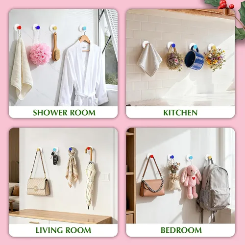 Miniatura 4 de Ganchos de Ventosa para Ducha Sin Taladro, Ganchos de Baño para Toallas, Batas, Esponja Vegetal Montables en Paredes de Baño, Cocina, Vidrio, Azul