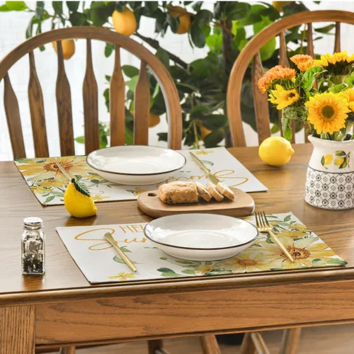 Miniatura 4 de Artoid Mode Hello Sunshine - Juego de 4 manteles individuales de verano con girasol, 12 x 18 pulgadas, para decoración de fiestas, cocina, comedor
