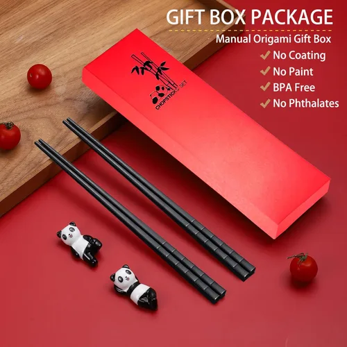 Miniatura 2 de Juego de palillos panda con reposo de regalo, aptos para lavavajillas, reutilizables, de fibra de vidrio, palillos y soporte de porcelana