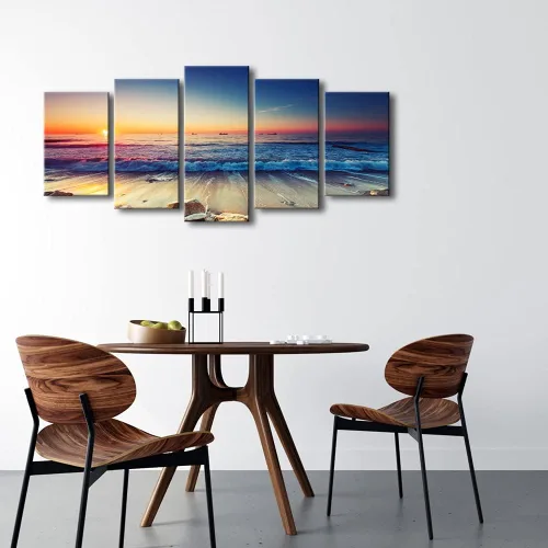 Miniatura 4 de Pyradecor paisaje de mar moderno en 5 paneles HD, impresiones en lienzo, foto del mar y la playa de gran tamaño, obra de arte en lienzo de pared