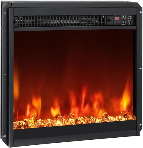 COSTWAY Calentador de chimenea empotrado de 18 pulgadas, inserto de chimenea eléctrica con llama multicolor y cama de brasas de cristal, control