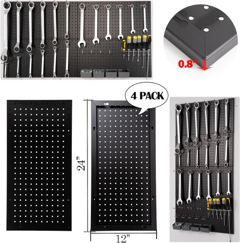 Miniatura 5 de Tablero de clavijas para pared de 48x24 pulgadas con 63 piezas de accesorios de ganchos, organizador de pared negro para garaje, paneles de tablero