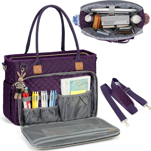Miniatura 15 de RAINSMORE Bolsa de mano para profesores, bolsa de computadora portátil de 15.6 pulgadas para mujer, bolsas de trabajo, bolsa de enfermera, bolsa