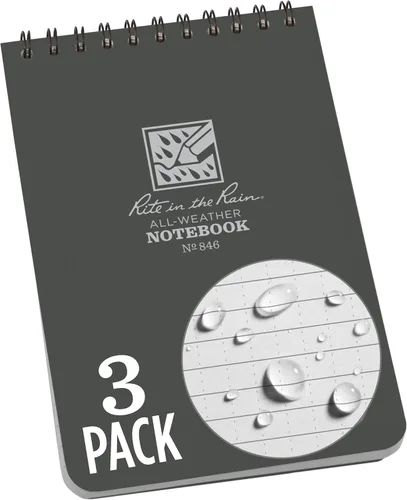 Miniatura 32 de Rite In The Rain Cuaderno de espiral superior resistente a la intemperie, 4 x 6 pulgadas, cubierta negra, patrón universal (No. 746-3), paquete de 3