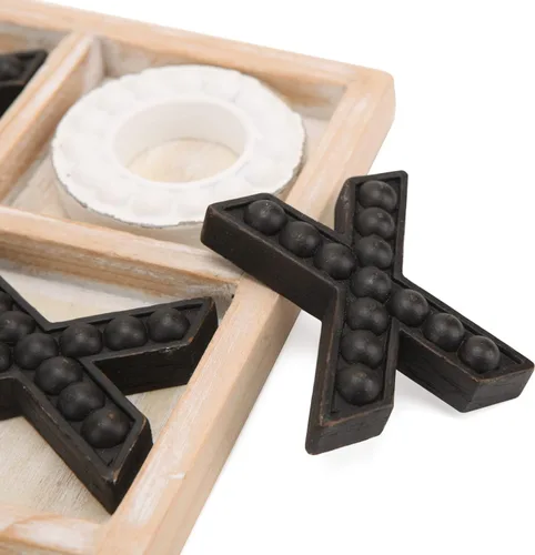 Miniatura 4 de NIKKY HOME Juego de mesa Tic Tac Toe para decoración de mesa de centro, tablero de madera rústico de 10.6 pulgadas, negro y blanco