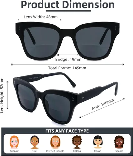 Miniatura 4 de Lentes de sol bifocales para mujeres y hombres, a la moda, cuadrados, para lectura de sol, lentes de lectura UV400 al aire libre superior 0 fuerza