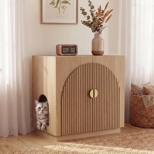 Miniatura 10 de Amunrbrek Caja de Arena Grande/Alta con Compartimento, Mueble Moderno de Madera para Caja de Arena XL con Almacenamiento Oculto como Aparador Blanco
