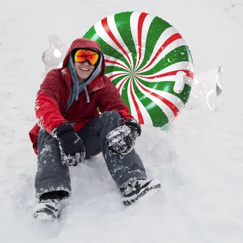 Miniatura 3 de Tubo de nieve inflable grande de 48 pulgadas para niños y adultos, juguete de invierno duradero para tubos y trineos - menta