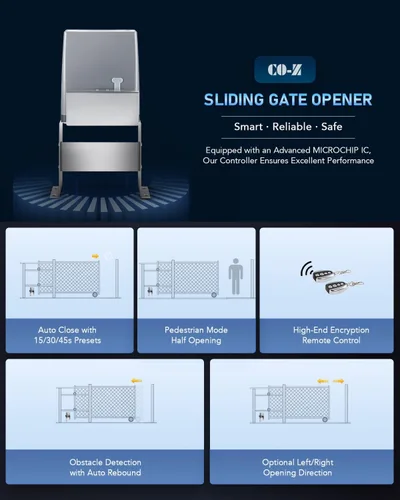 Miniatura 5 de CO-Z Abridor automático de puerta corredera de 1800 libras con 2 controles remotos, motor eléctrico de puerta deslizante de entrada, kit completo