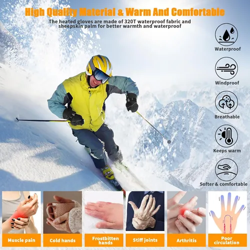 Miniatura 3 de Orznez Guantes calefactables, guantes de invierno para hombres y mujeres con 2 baterías de 2600 mAh, guantes térmicos impermeables para clima frío