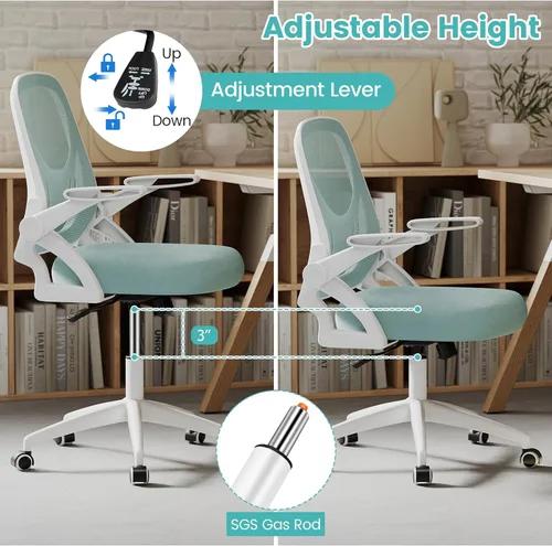 Miniatura 7 de COSTWAY Silla de oficina, cómoda silla giratoria de escritorio con altura ajustable y reposabrazos abatibles, sillas ergonómicas de malla para Azul