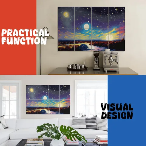 Miniatura 9 de Paquete de 8 paneles acústicos artísticos con autoadhesivo, arte acústico de pared de 48 x 32 pulgadas, mejores paneles decorativos a prueba