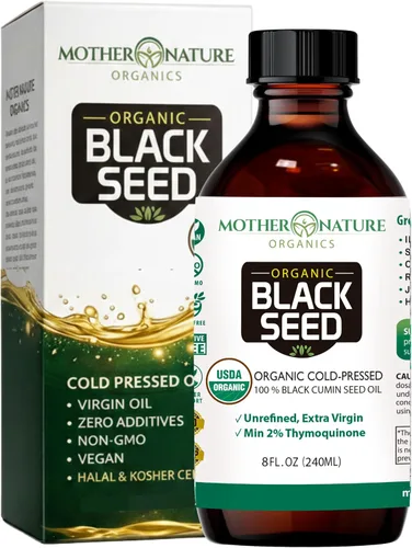 Aceite de semilla negra USDA orgánico de Mother Nature, alto contenido de TQ 2%, prensado en frío, Nigella Sativa sin refinar, Omega 3 6 9 para el