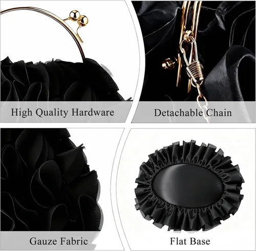 Miniatura 4 de Bolso de mano de noche para mujer, monederos de satén floral con cadena para bodas, fiestas, bailes de graduación Floral, Satin, with Chain, for
