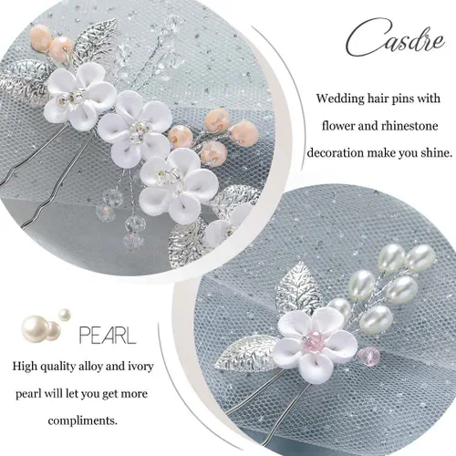 Miniatura 5 de Casdre Horquillas para el pelo de novia de flores, accesorios para el cabello de boda con diamantes de imitación para mujeres y niñas (paquete de 3)